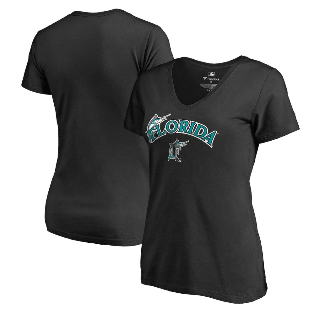 Miami Marlins Women's Core Wahconah V-Neck T-Shirt Black