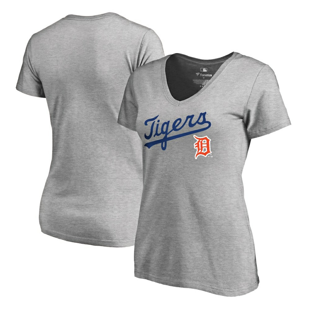Detroit Tigers Women's Core Wahconah V-Neck T-Shirt Heather Gray