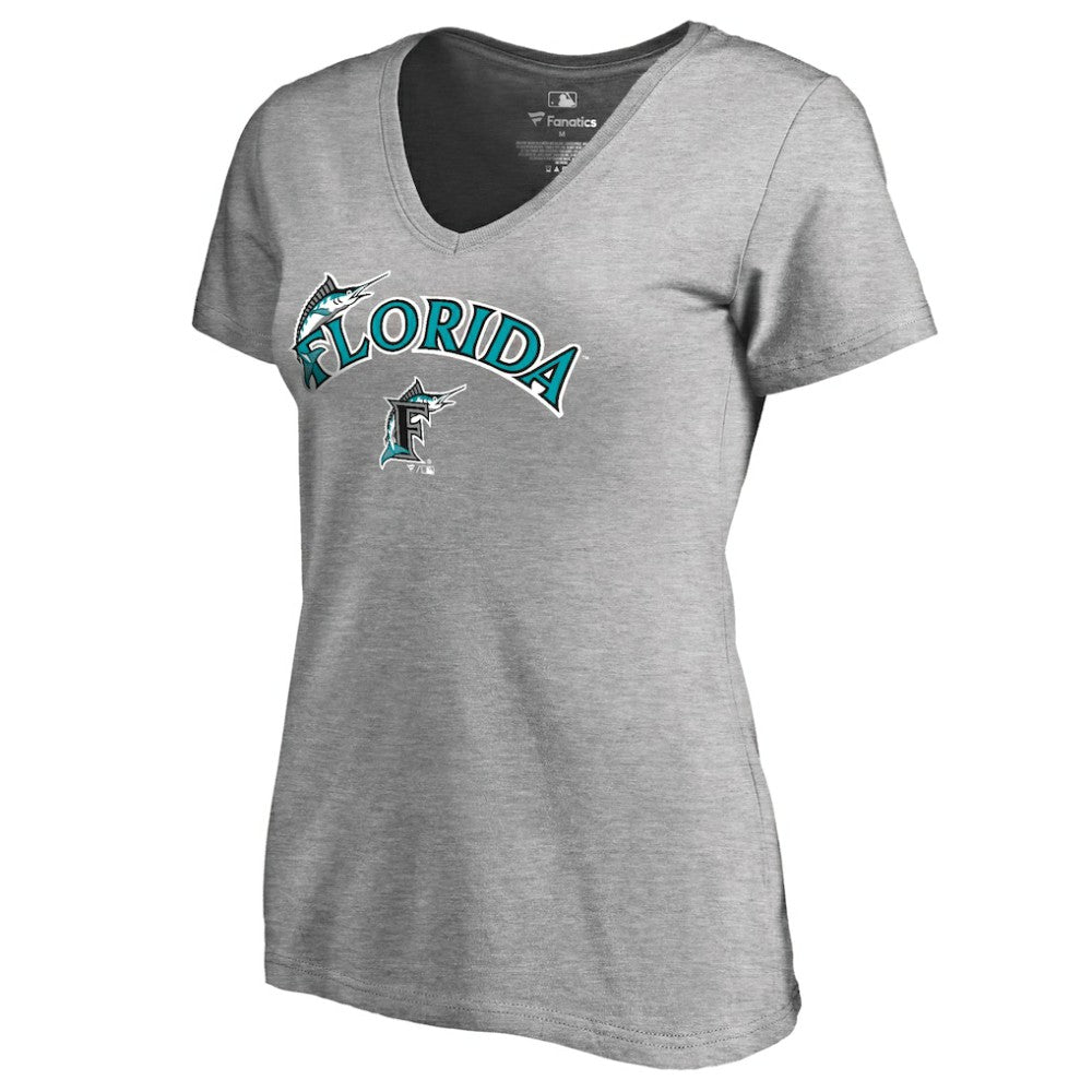 Miami Marlins Women's Core Wahconah V-Neck T-Shirt Heather Gray