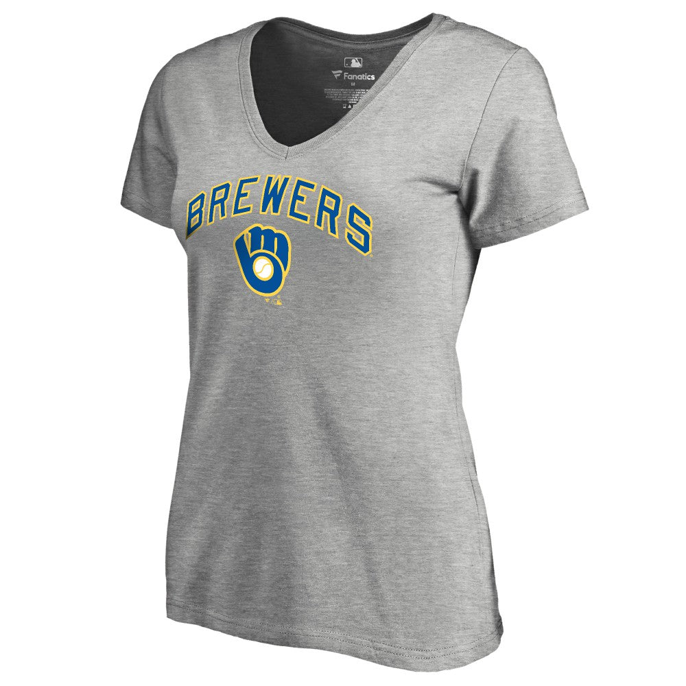 Milwaukee Brewers Women's Core Wahconah V-Neck T-Shirt Heather Gray