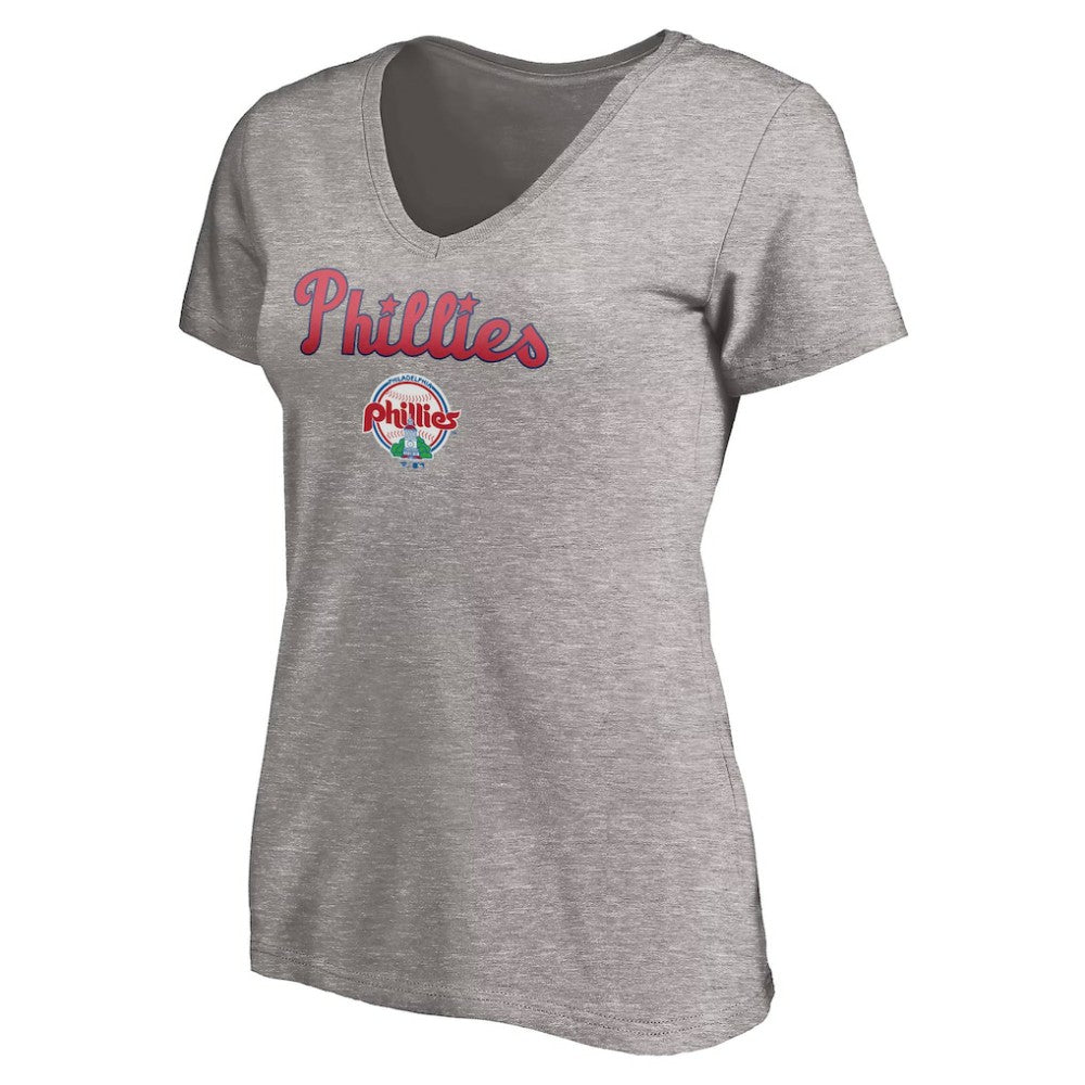 Philadelphia Phillies Women's Core Wahconah V-Neck T-Shirt Heather Gray