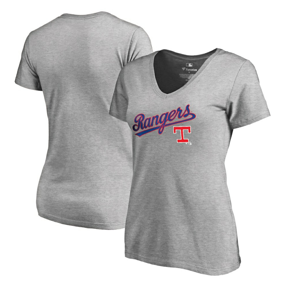 Texas Rangers Women's Core Wahconah V-Neck T-Shirt Heather Gray