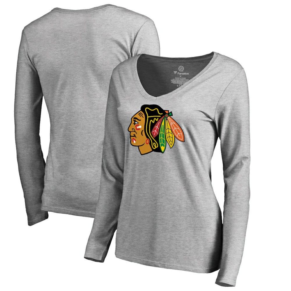 Chicago Blackhawks Women's Primary Logo Long Sleeve T-Shirt - Ash T-shirts