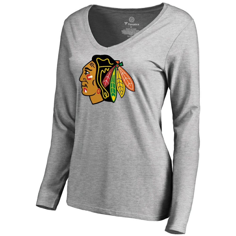 Chicago Blackhawks Women's Primary Logo Long Sleeve T-Shirt - Ash T-shirts