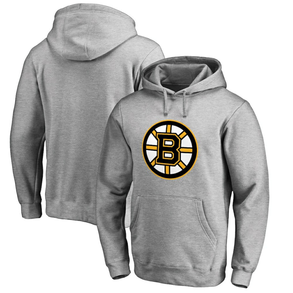 Boston Bruins Primary Logo Pullover Hoodie II - Heather Gray Hoodies