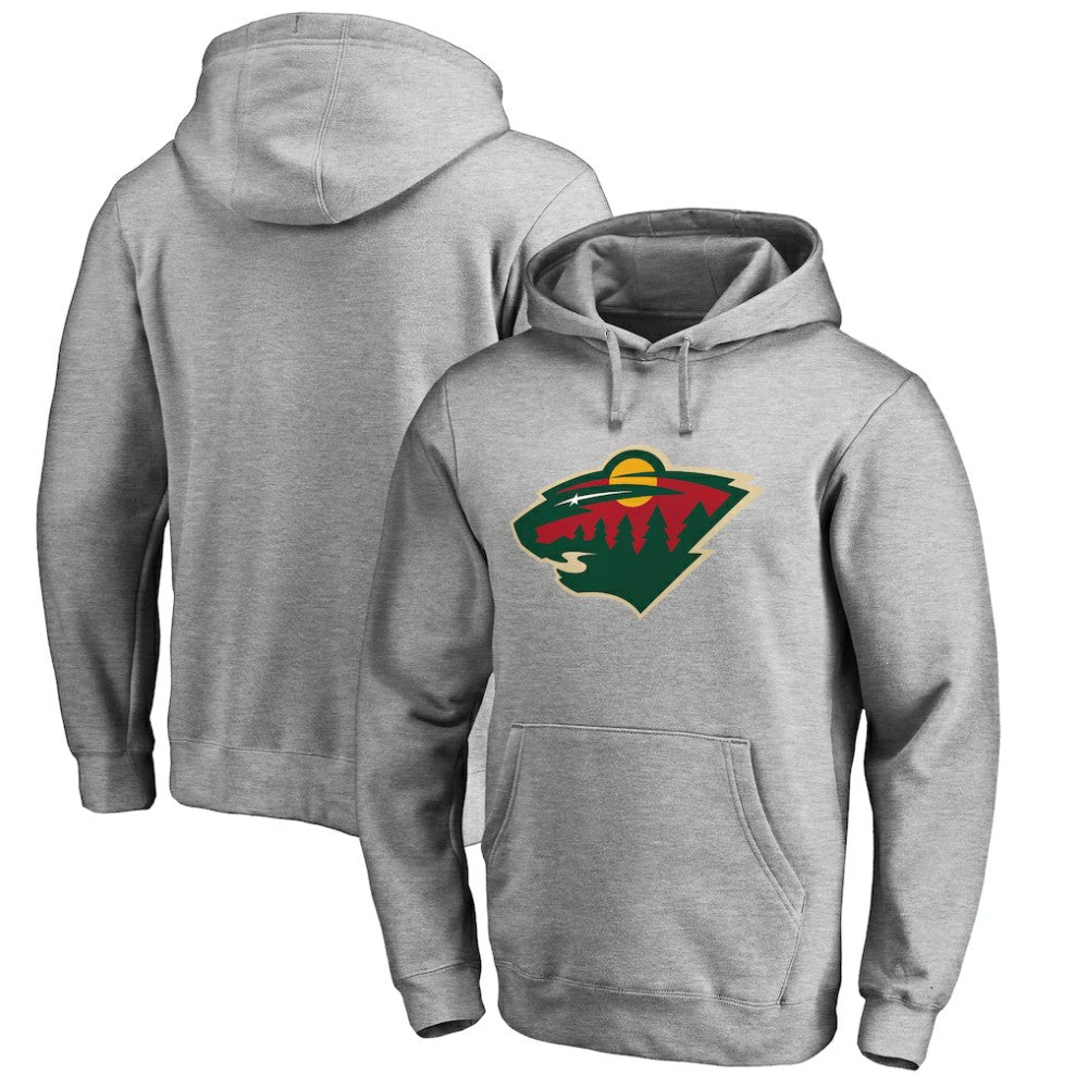 Minnesota Wild Primary Team Logo Fleece Fitted Pullover Hoodie - Heather Gray Hoodies