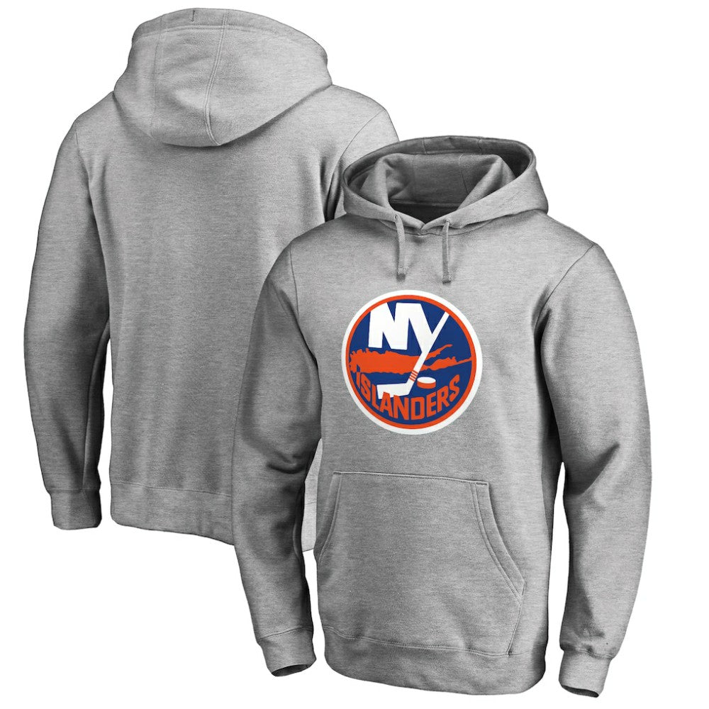 New York Islanders Primary Team Logo Fleece Fitted Pullover Hoodie - Heather Gray Hoodies