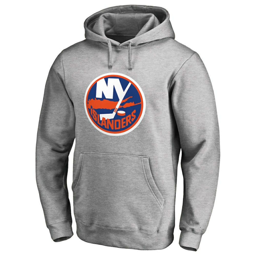 New York Islanders Primary Team Logo Fleece Fitted Pullover Hoodie - Heather Gray Hoodies