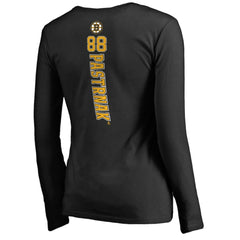 David Pastrnak Boston Bruins Women's Backer V-Neck Long Sleeve T-Shirt - Black T-shirts