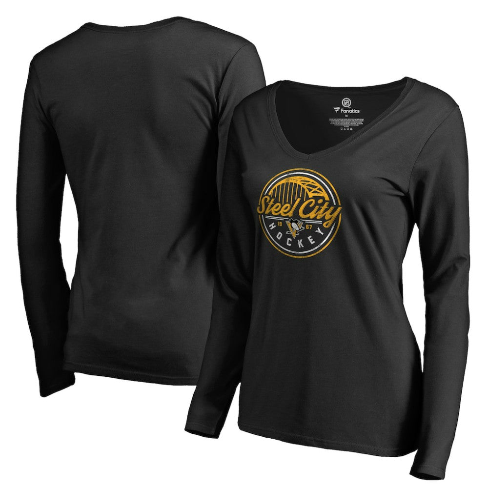 Pittsburgh Penguins Women's Hometown Collection Steel City Long Sleeve T-Shirt - Black T-shirts