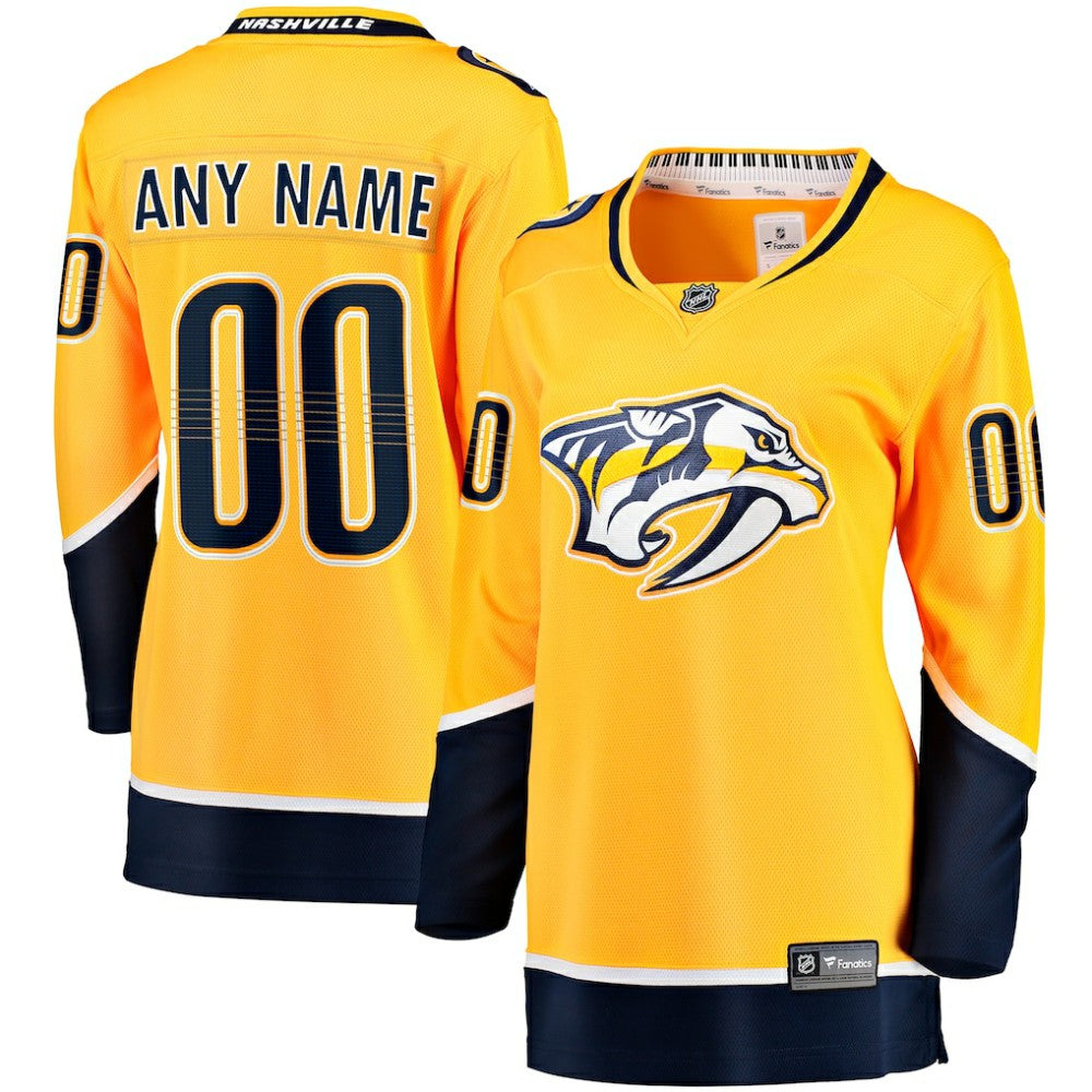 Nashville Predators Fanatics Women's Home Breakaway Custom Jersey - Yellow Jerseys