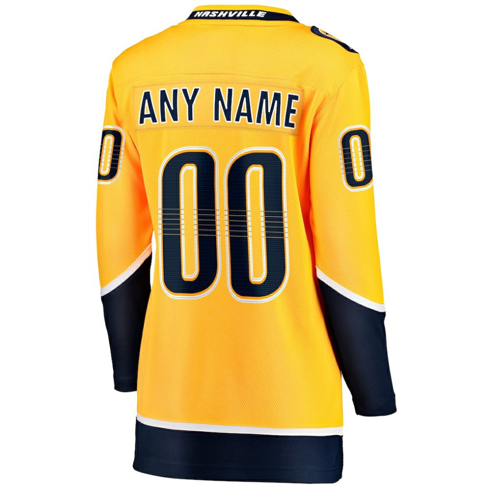 Nashville Predators Fanatics Women's Home Breakaway Custom Jersey - Yellow Jerseys