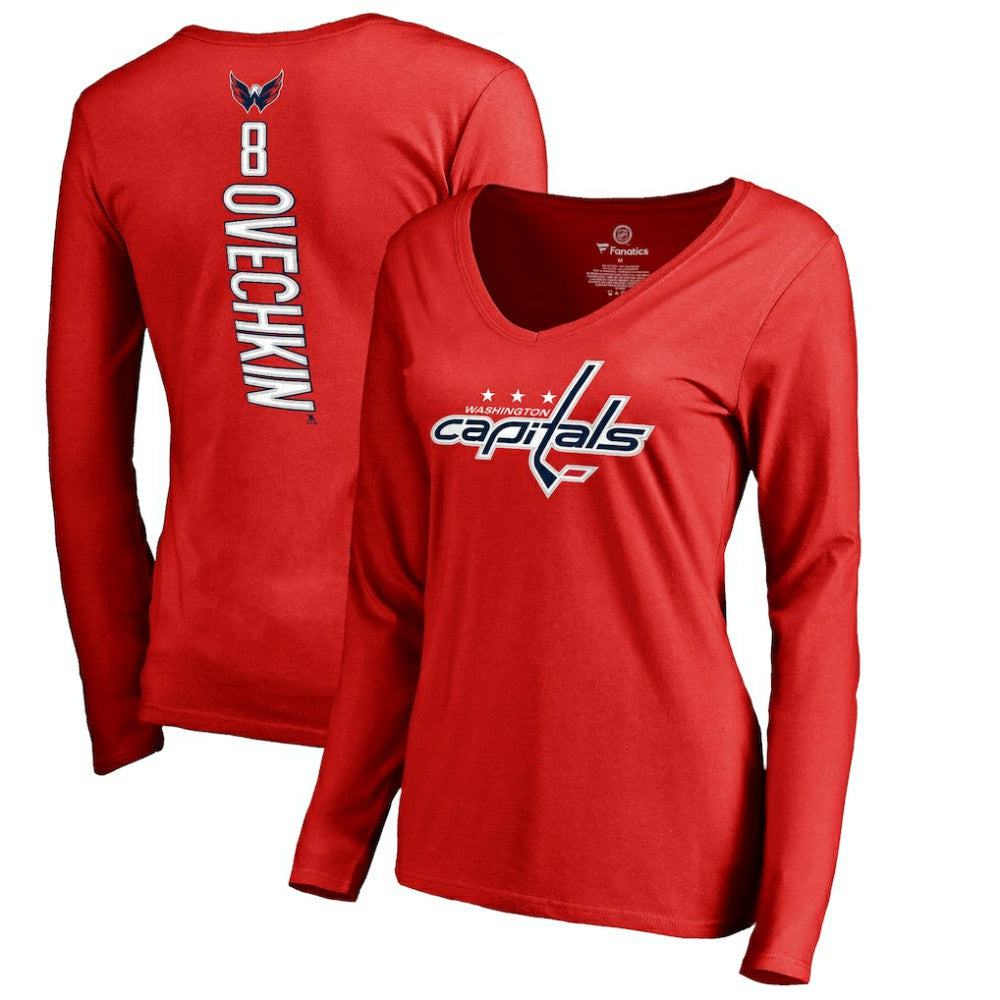 Alexander Ovechkin Washington Capitals Women's Backer V-Neck Long Sleeve T-Shirt - Red T-shirts
