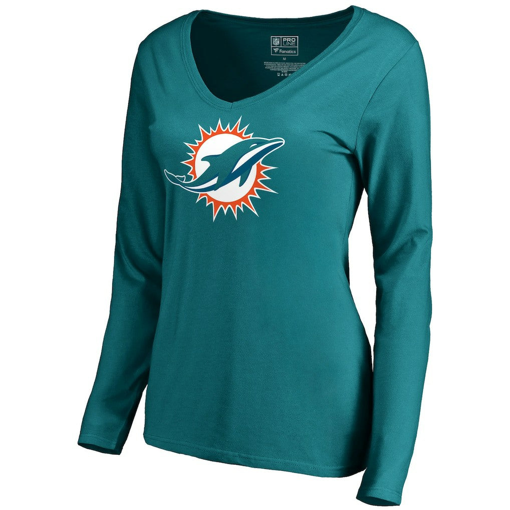 Miami Dolphins Women's Primary Logo V-Neck Long-Sleeve T-Shirt - Aqua sale