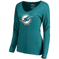 Miami Dolphins Women's Primary Logo V-Neck Long-Sleeve T-Shirt - Aqua sale