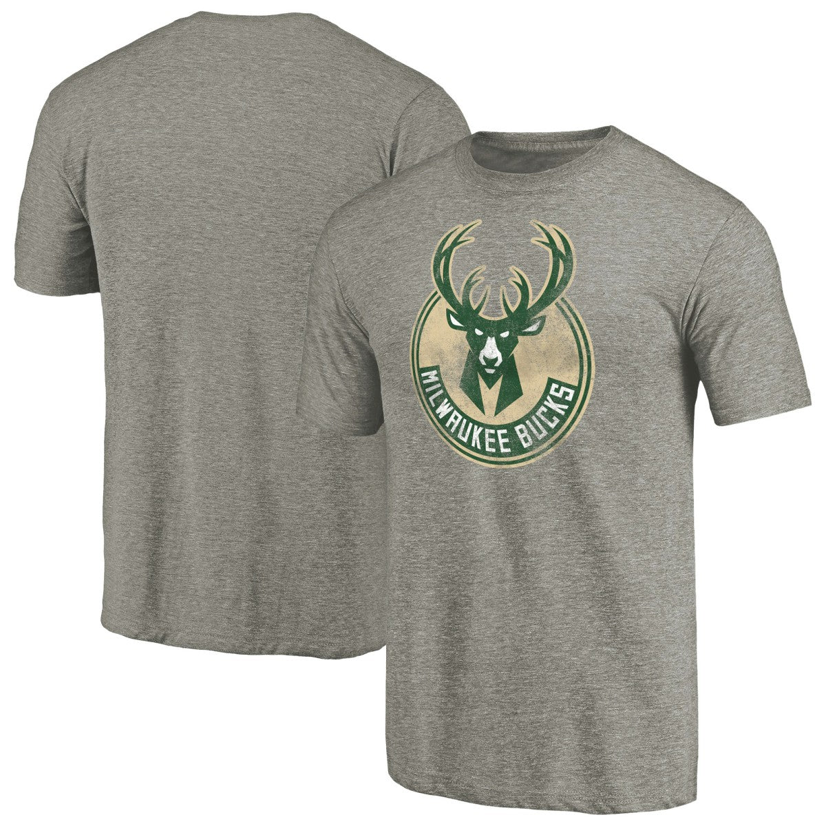 Milwaukee Bucks Distressed Team Logo Tri-Blend T-Shirt - Heather Gray discount