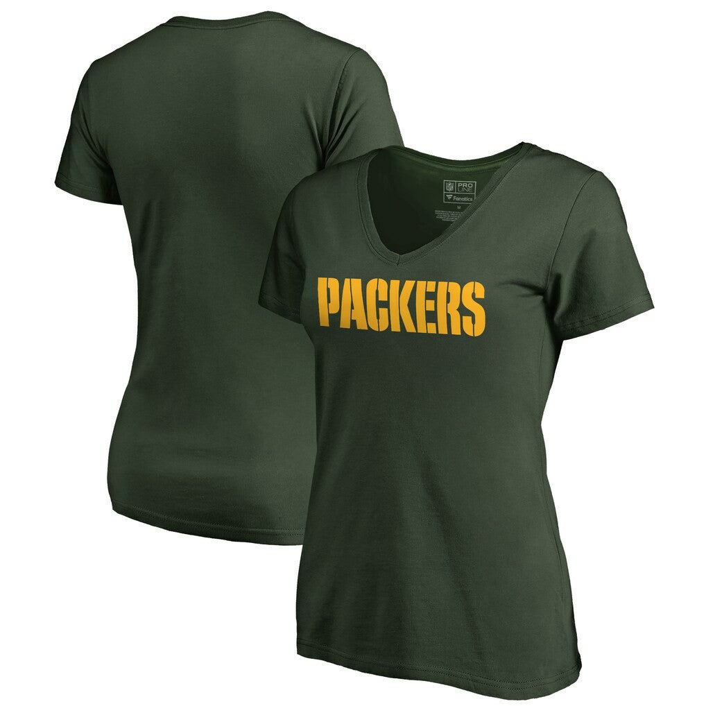 Green Bay Packers Women's Wordmark V-Neck T-Shirt - Green outlet