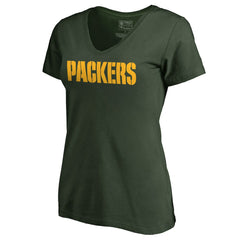 Green Bay Packers Women's Wordmark V-Neck T-Shirt - Green outlet