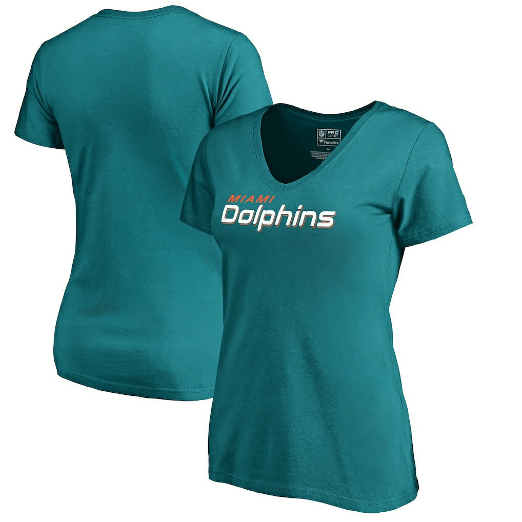 Miami Dolphins Women's Wordmark V-Neck T-Shirt - Aqua cheap