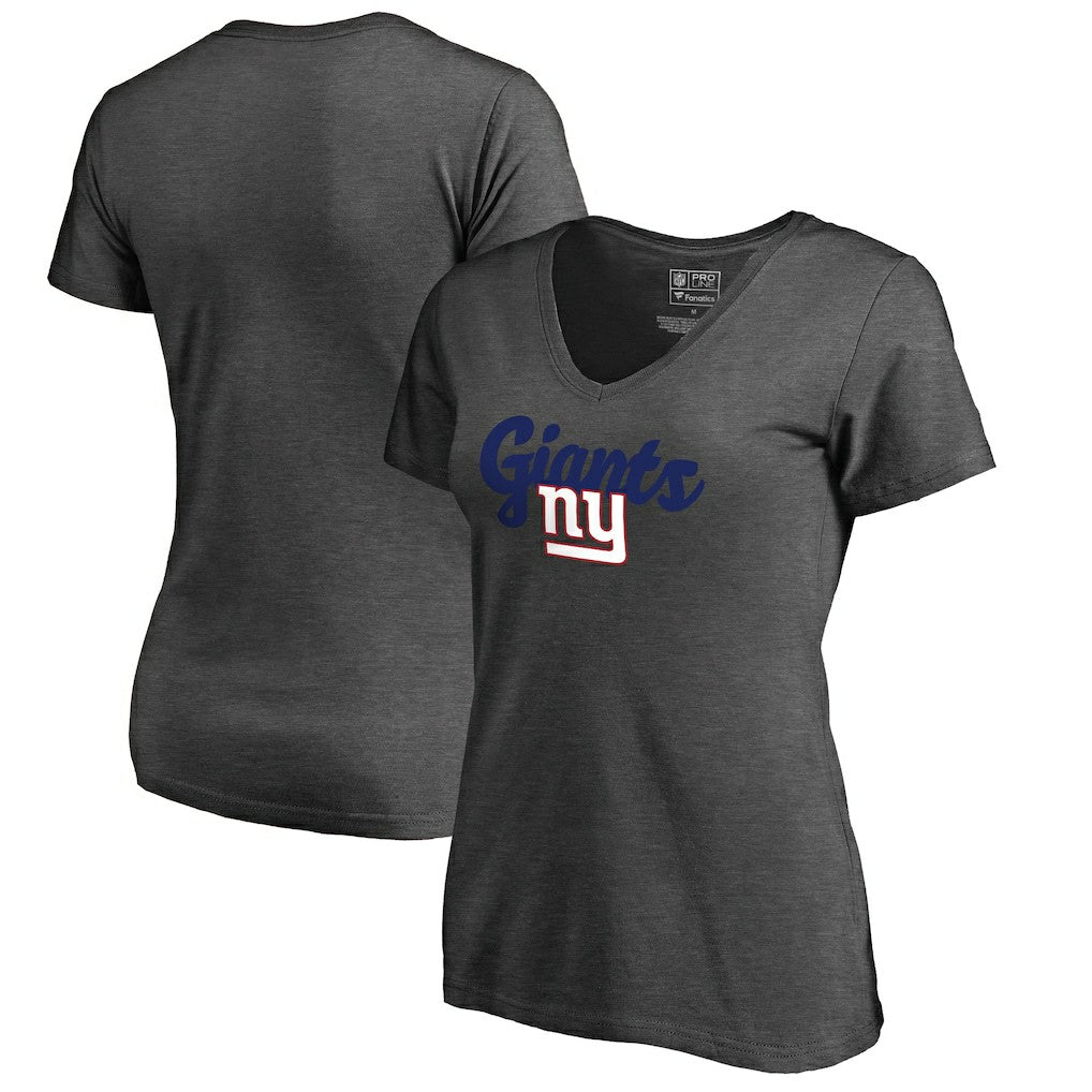 New York Giants Women's Freehand V-Neck T-Shirt - Dark Heathered Gray on sale