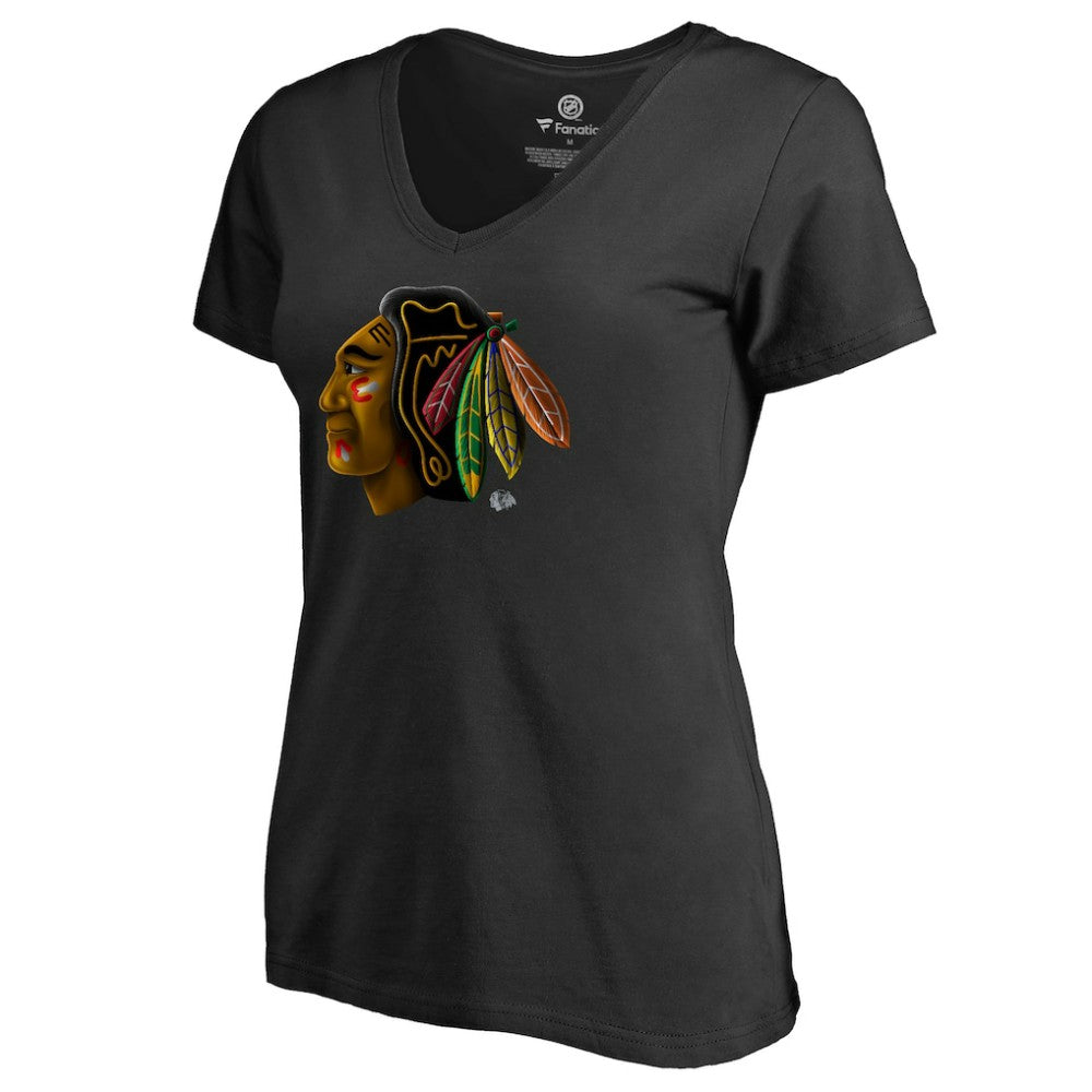 Chicago Blackhawks Women's Midnight Mascot V-Neck T-Shirt - Black T-shirts