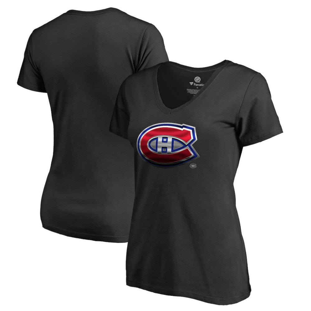 Montreal Canadiens Women's Midnight Mascot V-Neck T-Shirt - Black T-shirts