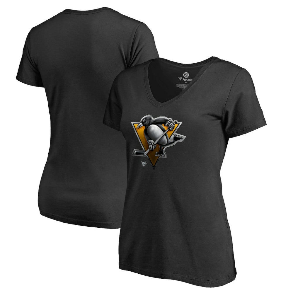 Pittsburgh Penguins Women's Midnight Mascot V-Neck T-Shirt - Black T-shirts