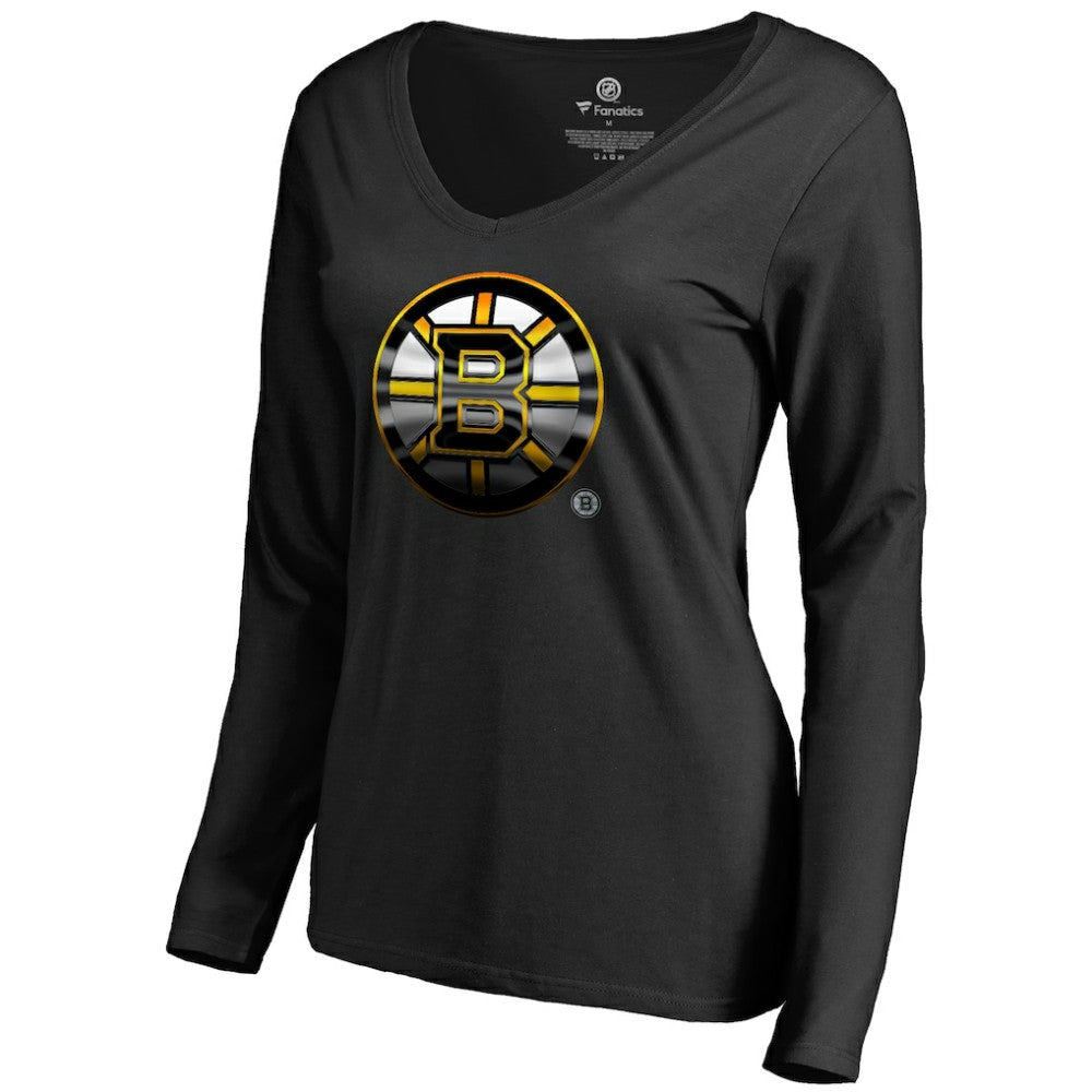 Boston Bruins Women's Midnight Mascot Long Sleeve V-Neck T-Shirt - Black T-shirts