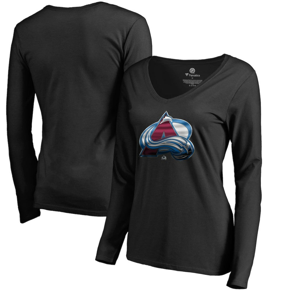 Colorado Avalanche Women's Midnight Mascot Long Sleeve V-Neck T-Shirt - Black T-shirts