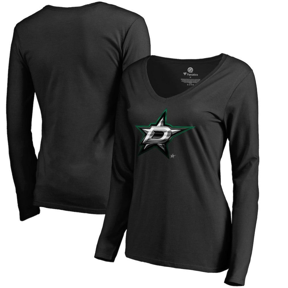 Dallas Stars Women's Midnight Mascot Long Sleeve V-Neck T-Shirt - Black T-shirts