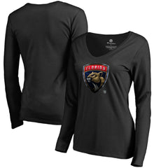 Florida Panthers Women's Midnight Mascot Long Sleeve V-Neck T-Shirt - Black T-shirts