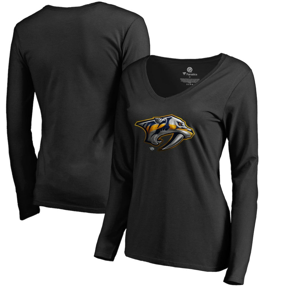 Nashville Predators Women's Midnight Mascot Long Sleeve V-Neck T-Shirt - Black T-shirts