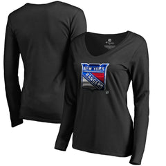 New York Rangers Women's Midnight Mascot Long Sleeve V-Neck T-Shirt - Black T-shirts