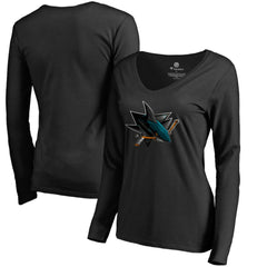 San Jose Sharks Women's Midnight Mascot Long Sleeve V-Neck T-Shirt - Black T-shirts