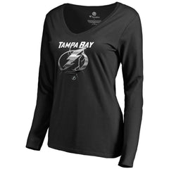 Tampa Bay Lightning Women's Midnight Mascot Long Sleeve V-Neck T-Shirt - Black T-shirts