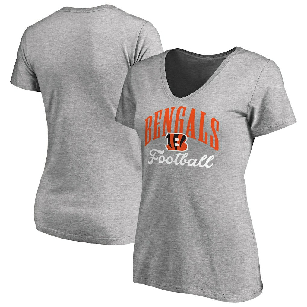 Cincinnati Bengals Women's Victory Script V-Neck T-Shirt - Heather Gray for sale