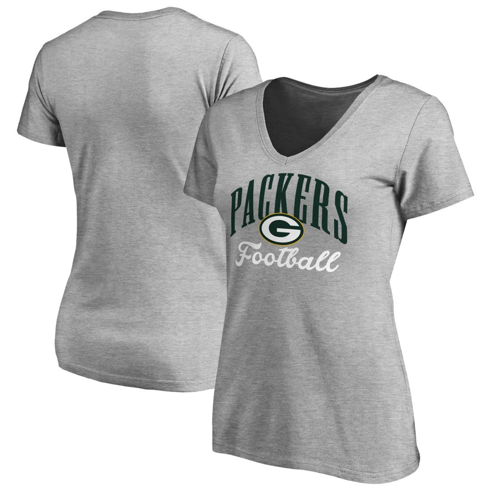 Green Bay Packers Women's Victory Script V-Neck T-Shirt - Heather Gray discount