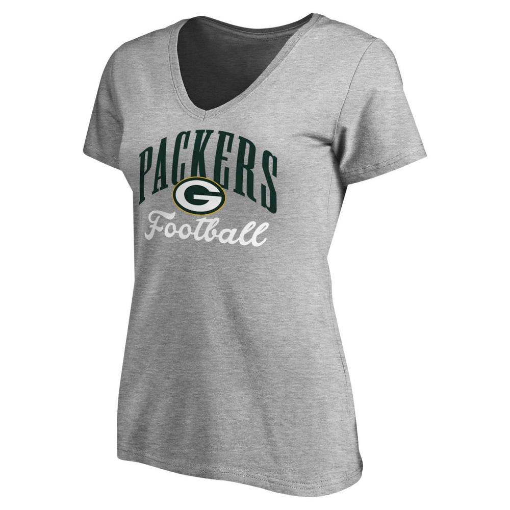 Green Bay Packers Women's Victory Script V-Neck T-Shirt - Heather Gray discount