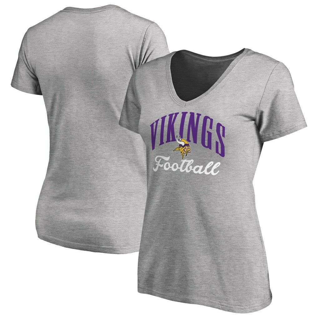 Minnesota Vikings Women's Victory Script V-Neck T-Shirt - Heather Gray outlet