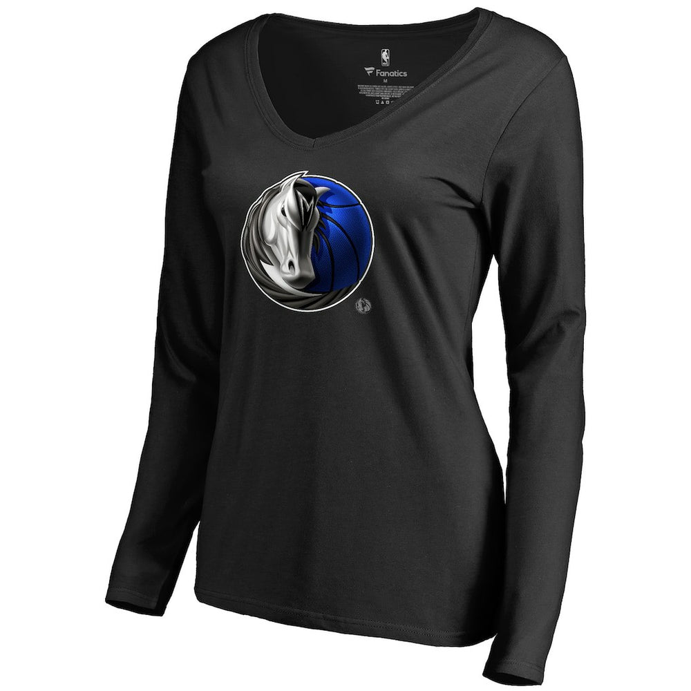 Dallas Mavericks Women's Midnight Mascot Long Sleeve V-Neck T-Shirt sale - Black for sale