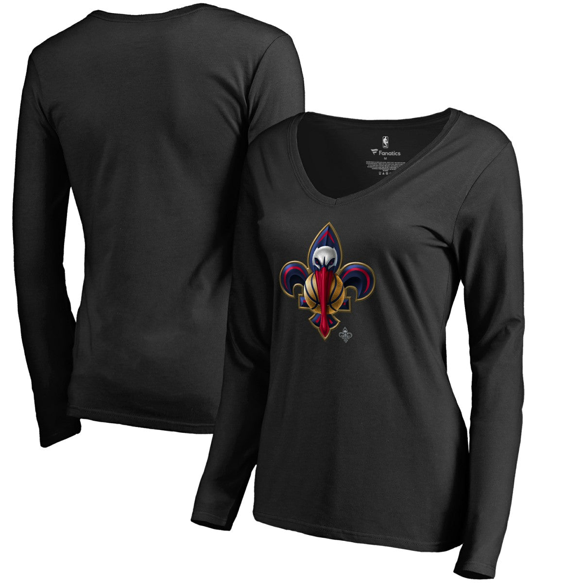 New Orleans Pelicans Women's Midnight Mascot Long Sleeve V-Neck T-Shirt - Black for sale