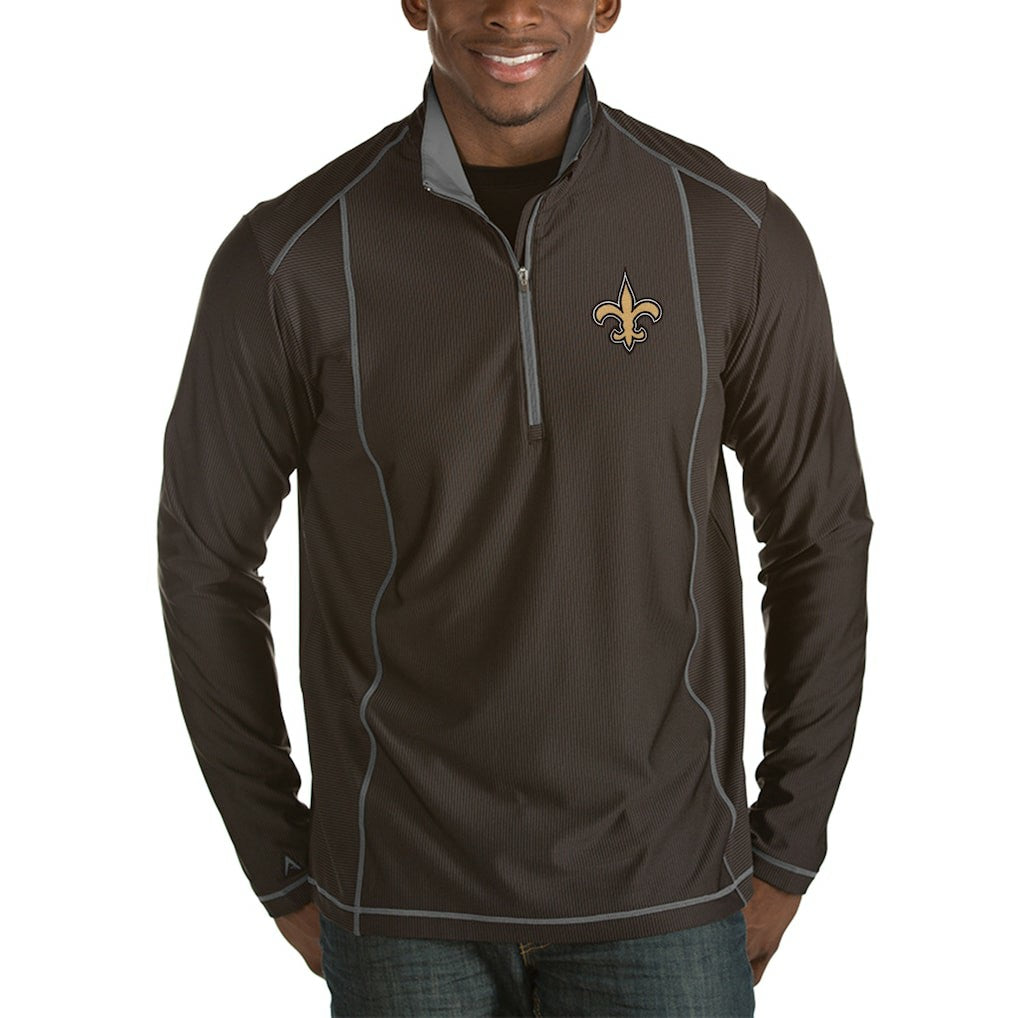 New Orleans Saints Antigua Tempo Half-Zip Pullover Jacket - Heather Black sale