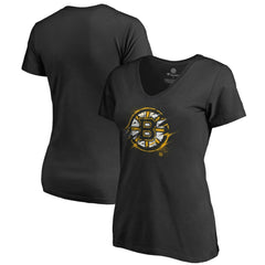 Boston Bruins Women's Splatter Logo V-Neck T-Shirt - Black T-shirts