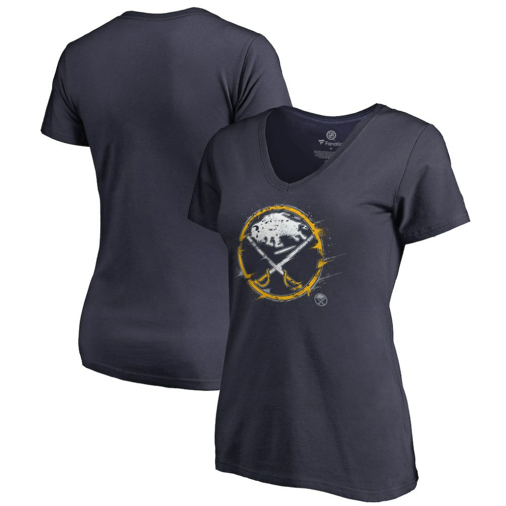 Buffalo Sabres Women's Splatter Logo V-Neck T-Shirt - Navy T-shirts