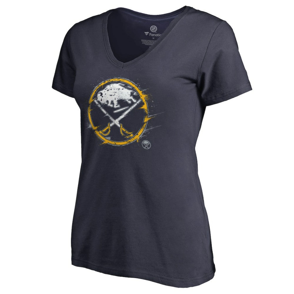 Buffalo Sabres Women's Splatter Logo V-Neck T-Shirt - Navy T-shirts