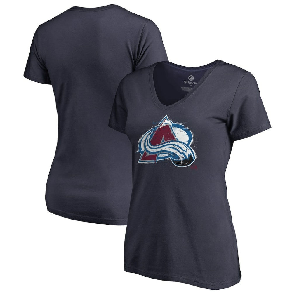 Colorado Avalanche Women's Splatter Logo V-Neck T-Shirt - Navy T-shirts