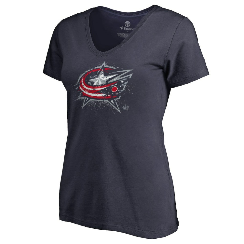 Columbus Blue Jackets Women's Splatter Logo V-Neck T-Shirt - Navy T-shirts