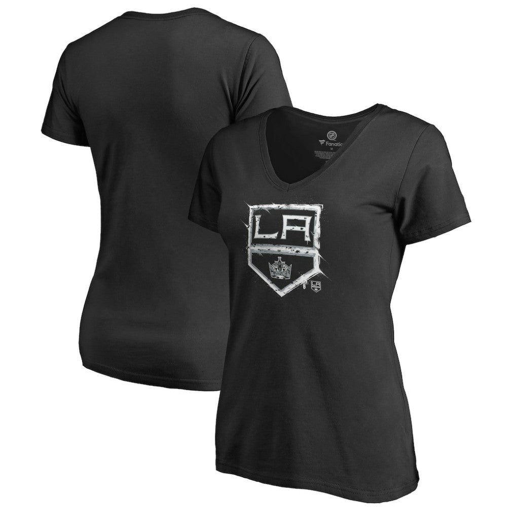 Los Angeles Kings Women's Splatter Logo V-Neck T-Shirt - Black T-shirts