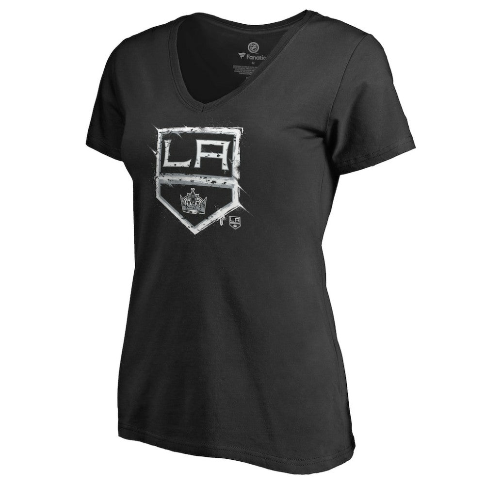 Los Angeles Kings Women's Splatter Logo V-Neck T-Shirt - Black T-shirts