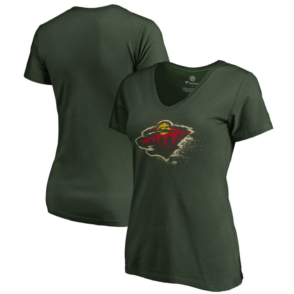 Minnesota Wild Women's Splatter Logo V-Neck T-Shirt - Green T-shirts